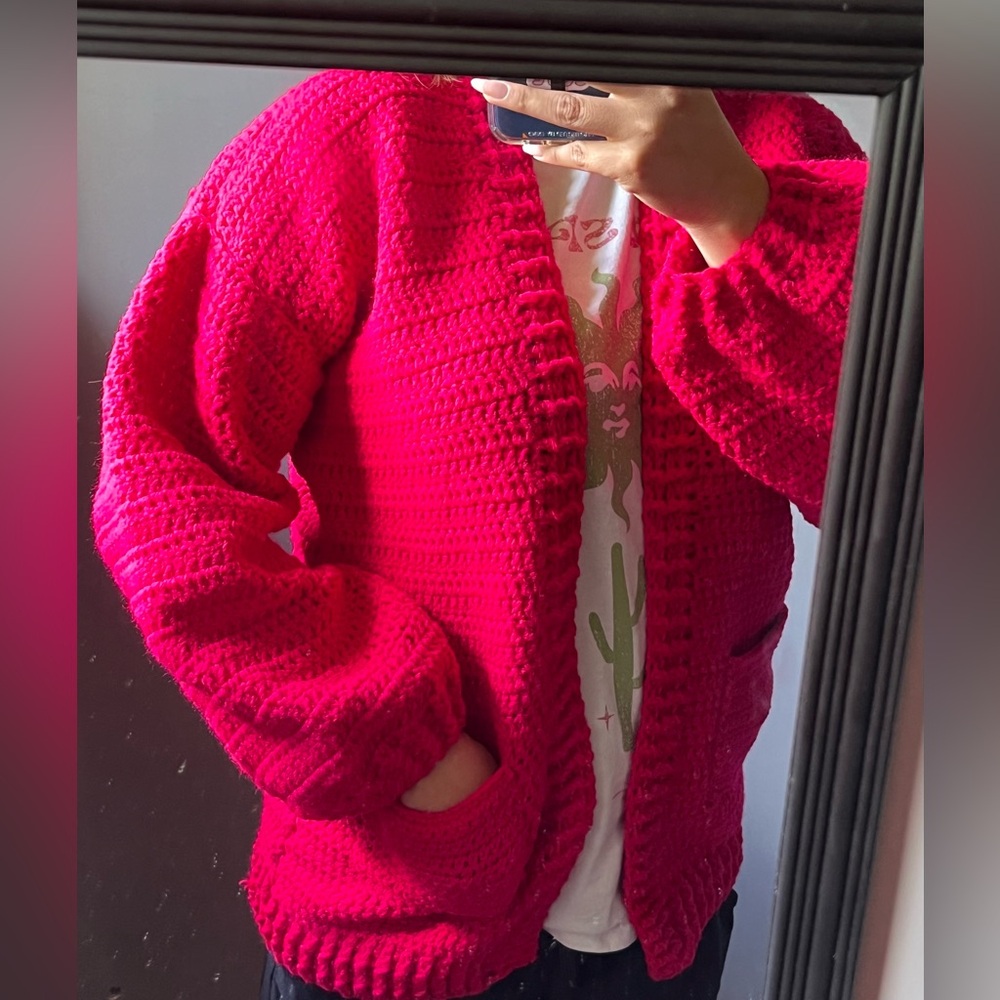 Handmade Crochet Rouge Oversized Cardigan - Picture 7 of 8